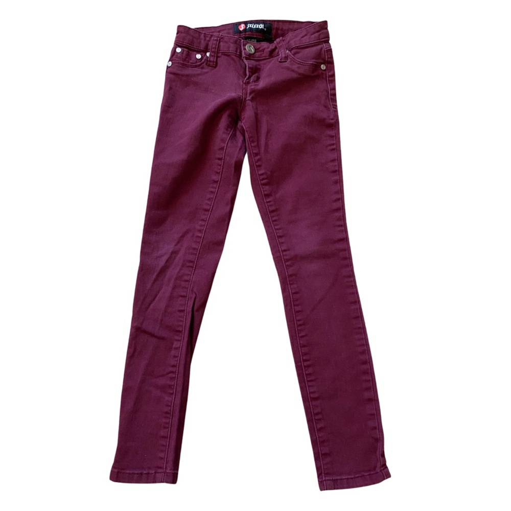 Girls size 7 Scissor burgundy denim skinny jeans / with stretch